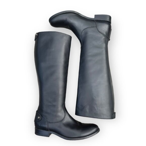 Frye (8.5 B) Melissa Black Leather Low Heel Riding Style Back Button/Zip Boots - Picture 1 of 15